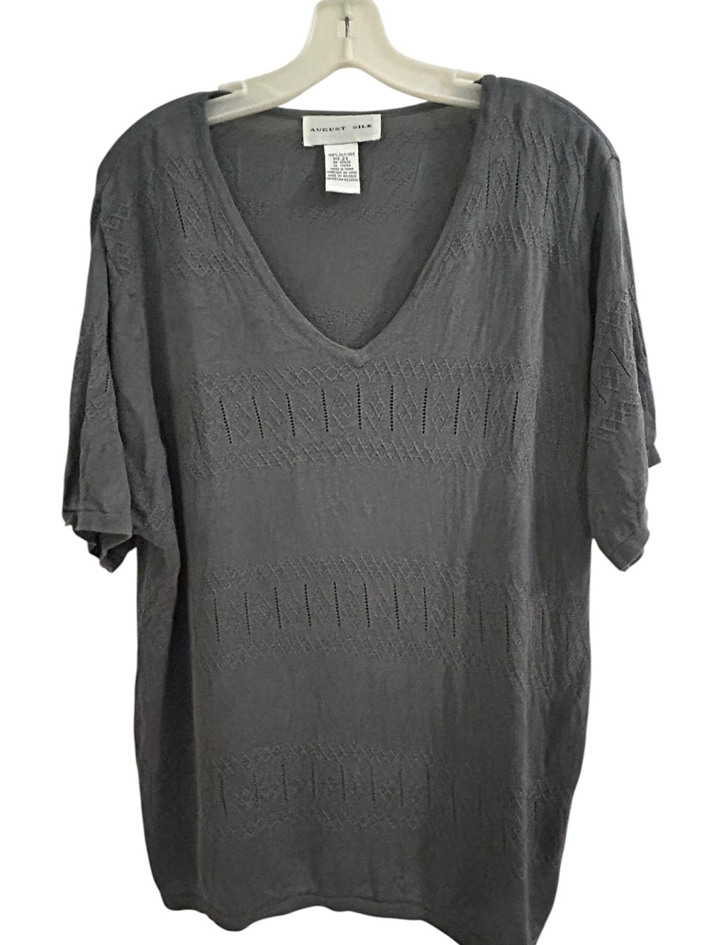 August Silk Charcoal Short Sleeve V-Neck Silk Knit Top 2X EUC Vintage Relax Fit